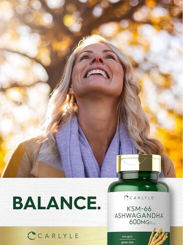 KSM-66 Ashwagandha 600mg | 180 Caplets | Extract Supplement with L-Theanine | Vegan, Non-GMO, Gluten Free | by Carlyle in Saudi Arabia