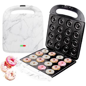Mini Donut Maker Machine, Non-Stick Surface Electric Donut Maker, Bake 16 Mini Donuts for Breakfast, Snacks, Desserts, or Gifts, Compact Dual-Sided Heating Donut Maker for Home Baking (White)