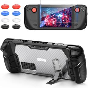 Protective Case for Steam Deck with Kickstand, TPU Protector Cover Accessories with Stand & Screen Protector & Thumb Grips, Full Protection, Non-Slip, Anti-Collision for Steam Deck - Black