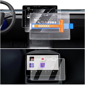 2026 Model Y Screen Protector - 2 Pcs 9H Tempered Glass HD Clear For 2025-2026 Tesla Model Y Juniper/2024-2025 Model 3 Highland 15.4-Inch Navigation & 8-Inch Rear Touch Screen With Alignment Kit