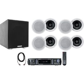 Rockville Bundle: RPA60BT V2 USB Bluetooth Karaoke Amp Mixer Bundle with (8) HC85-16 Speakers, Rock Shaker Powered Home Theater Subwoofer Sub, RCDR25B Dual RCA to Dual RCA Pro Audio Cable (11 Items)