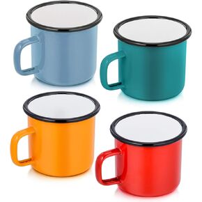 P&P CHEF Camping Coffee Mug Set of 4, Enamel Tea Coffee Drinking Mugs Cups for Home Party Travel Picnic Camping, Reusable & Portable - 12 Ounce/355 ML