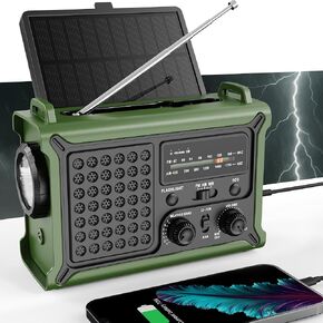 راديو الطقس الطارئ مع الطاقة الشمسية والكرنك - AM/FM/NOAA ، مصباح LED ، ضوء القراءة ، شحن USB و SOS - معدات البقاء على قيد الحياة من أجل انقطاع التيار الكهربائي والعواصف (أصفر)