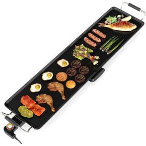 35" Electric Griddle, Extra Large Nonstick Teppanyaki Grill with Adjustable Temperature, Drip Tray & Insulated Handles, Easy-to-clean Pancake Griddle, BBQ Grill for Indoor Outdoor & Party