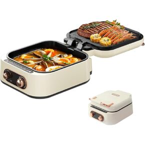 AORAN 7-in-1 Electric Griddle with Non-Stick Coating, Smokeless Grill for Frying, Baking, Boiling, Hot Pot, Steaming, Dual Zone Temperature Control, Foldable for Storage, Easy Cleaning, 1800W