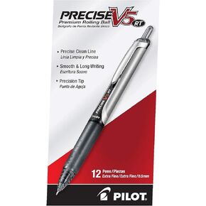Pilot, Precise V5 RT Refillable & Retractable Rolling Ball Pens, Extra Fine Point 0.5 mm, Black, Pack of 12