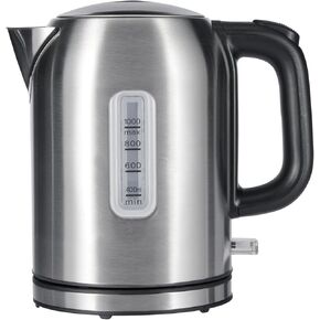 Amazon Basics 1.1Qt (1L) Electric Kettle, Tea Kettle & Water Boiler, with Auto Shut-Off, Boil Dry Protection, High-Safety Strix Thermostat, BPA-Free, 1500W, Stainless Steel, New Model, Black & Silver