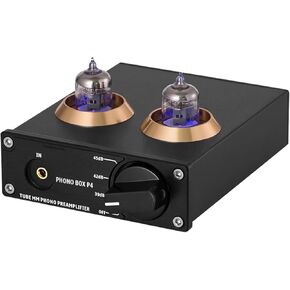 Phono Preamp, Mini Stereo Audio Hi-Fi Preamplifier, with Vacuum Tube, Features Volume Control and Bass/Treble Control, for MM Turntable Phonograph and Record Player