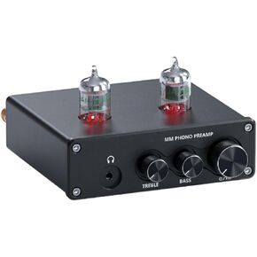 Phono Preamp, MM Turntable Phonograph Preamplifier, with Vacuum Tube, Features Volume Control and Bass/Treble Control, for Home Audio Record Player