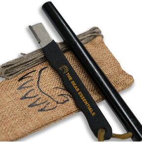 The Bear Essentiasl - 6" x 1/2" Large Ferro Rod & Tungsten Striker Fire Starter Survival Kit, Reflective Paracord, Waxed Hemp & Burlap Sack -20,000+ Strikes
