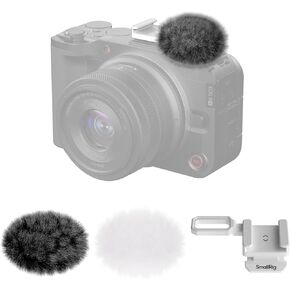SmallRig Furry Windscreen Kit (2pcs) for Canon EOS R50 V Camera, Cold Shoe Adapter with Wind Muff, Noise-Reduction, Includes Gray and White, for Light Microphone Attachment - 5434