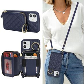 for iPhone 13 Case Wallet with Card Holder for Women,for iPhone 13 Phone case Wallet with Strap Credit Card Slots Crossbody with Kickstand Zipper Case-Rose Gold