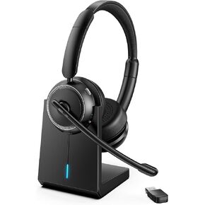 Wireless Headset with ANC & ENC, Bluetooth 5.4 Headset with USB Dongle, Wireless Headphones with Flip-to-Mute Microphone for Work from Home/Office/PC/Cell Phones