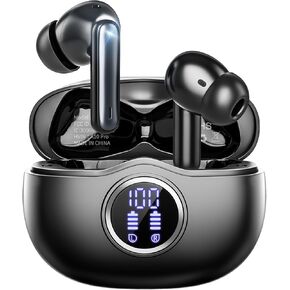 A10 Pro Wireless Earbuds Bluetooth 5.3 HiFi Stereo, 50H Playback LED Digital Display Earphones, ENC Noise Cancelling Mic, Ergonomic Sport Headphone Headset for Gym/Running/Work - White