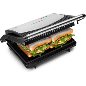 Panini Press Grill, Sandwich Maker with Non-stick Plates, Opens 180 Degrees for Any Size, Indicator Lights, Electric Indoor Grill by Aigostar, Sliver 750W