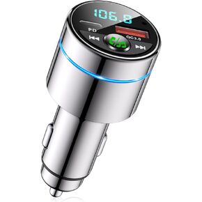 FM Transmitter for Car Bluetooth 5.3, All-Metal PD 20W & QC3.0 18W Fast Charger, Wireless FM Radio Car Kit Bluetooth Adapter, Noise Cancelling Hands-Free Call, Hi-Fi Music, Ring Light