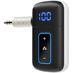 [Upgraded] Bluetooth 5.3 AUX Adapter for Car, [LED Screen] [Noise Cancelling] 3.5mm Auxiliary Wireless Audio Receiver for Wired Headphones/Home Stereo, Music Playing, Hands-Free Call, Dual Connection