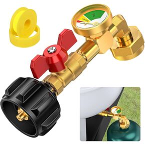 Propane Refill Adapter for 1 lb. Tanks, 1lb to 20lb Elbow Propane Tank Refill Adapter with Valve & Gauge for 1 Pound Propane Bottle, Fit for Flame King/Coleman/Mr. Heater 16oz. Bottles
