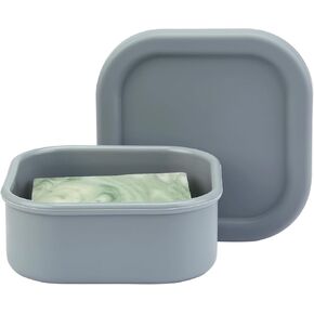 Square Silicone Travel Soap Case with Soap Tray, Portable Shampoo Bar Case for Shower, Travel, Camp, Gym (Cement Gray)