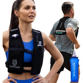 LED Reflective Running Vest for Women Men - Hydration Vest Water Bottle - Breathable Adjustable Backpack for Hiking Marathon - Waterproof Phone Pocket - Lights Up Rechargable Vest for Night Running