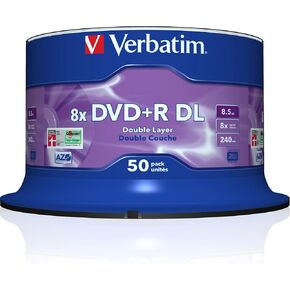 Verbatim 97000 DVD Recordable Media - DVD+R DL - 8X - 8.50 GB Spindle - 120mm4 Hour Maximum Recording Time