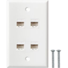 Ethernet Wall Plate, 1 Port Cat6 RJ45 Keystone Inline Coupler Wall Plate for Cat7/6/5/5e Ethernet Devices - White