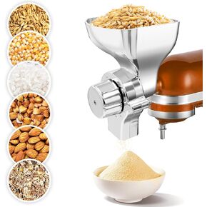 Metal Grain Mill Attachment for KitchenAid Stand Mixer with 12 Grind Level Flour Mill,Food Processor Accessories Fit for Grinding Non-Oily Dry Grains Wheat,Coffee Beans,Oats, Corn,and Other Cereals