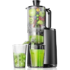 Cold Press Juicer, EUHOMY 5.6" Extra Large Feed Chute Slow Masticating Juicer, 250W Juicer Machines, 99.6% High Juice Yield,for Whole Vegetables & Fruits, Reverse Function, Easy to clean.Black