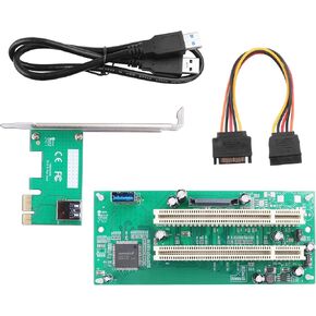 PCIe 1X to Dual Pci Slot Expansion Card PCI-Express 1X Male to PCI Female Adapter for Sound Cards, Network Cards, Fax Cards, Video Capture Cards, Parallel Port Cards