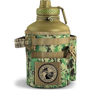 Combat Canteen - 64oz Insulated Water Bottle with Paracord Handle, Stainless Steel Water Jug with Rugged Pockets for Keys, Wallet & Phone - Green Digital
