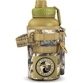 Combat Canteen - 32oz Insulated Water Bottle with Paracord Handle, Stainless Steel Water Jug with Rugged Pockets for Keys, Wallet & Phone - Woodland Camo