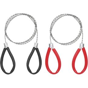 Stainless Steel Cable Saw 2 Pcs Metal Wire Saw Hand Pocket String 27.56 Inch Emergency Survival Rope Cutting Tools PVC Pipe Cutting Tool for Wood Camping Hiking Hunting - Red & Black Handle