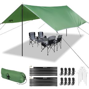 AYAMAYA Camping Tarp with Poles Heavy Duty, 10 x 15 FT Extra Large Waterproof Tarp Tent Awning, Hammock Rain Fly Sun Shelter for Camping, Beach, Picnic, Outdoor Activities