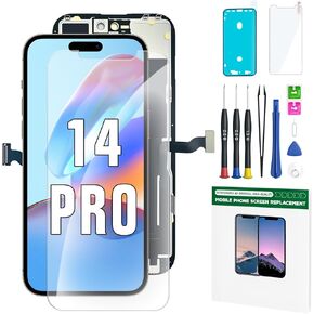 iPhone 14 Pro Screen Replacement Kit 6.1'' LCD Display 3D Touch Screen Digitizer Full Assembly Repair Kits Waterproof Frame Sticker+Screen Protector for A2650, A2889, A2890, A2891, A2892