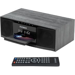 Vintage Bluetooth Stereo System for Home, THINKYA 30W RMS Micro HiFi Systems CD Player Dual 3" Bass with Bluetooth Audio Streaming, FM Radio, USB Port, Aux-in, Earphone Port, Remote Control Black