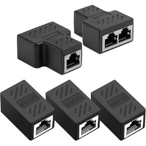 RJ45 Ethernet Splitter and Coupler Set – 5 Pack Network Adapter Kit with 3 Inline Couplers + 2 1-to-2 Splitters, LAN Cable Extender Connector for Cat5 Cat5e Cat6 Ethernet Cable