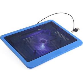 Laptop Cooler Cooling Pad with Big Fan and USB Hub, Ergonomic Stand for 14 Inch or Below Notebooks, Noise, Design with Blue LED Lights and Storage Box for USB Cable (Black)