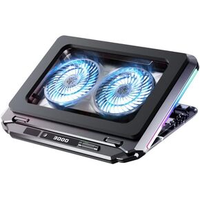 Twin Turbo Pressure Air Notebook Cooler,RGB Gaming Atmosphere Light Multi-Angle Adjustment,360 Degrees Around The air Duct,All-Round efficient Heat Dissipation for Various Kinds of laptops LZ-D17