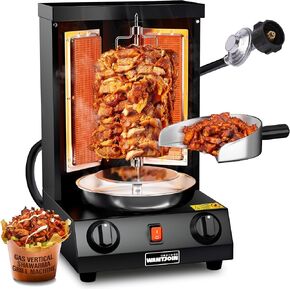 Shawarma Grill Machine - Gas Vertical Rotisserie with 2 Burners, Rotating Doner Kebab and Gyro Meat Oven, Cooks up to 15 lbs, Includes Shovel and Drip Pan – For Home Use