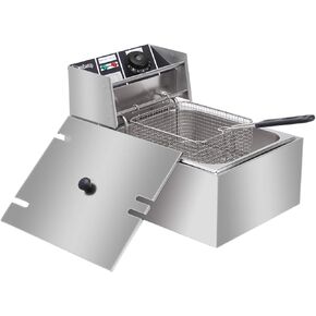 Winado 12.5QT Electric Deep Fryer with Time Control & Oil Filtration, 11.8L Countertop Stainless Steel w/Temperature Control & Basket & Lid Frying Machine, for Home & Commercial 1700W 60Hz 110V