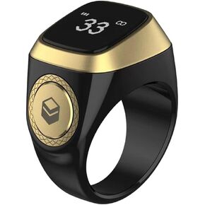 IQibla Smart Zikr Ring, Smart Ring Counter Waterproof Digital Counter & Vibration Reminder, Unisex Azan Alarm Clock Finger Counter for Muslims(22mm Black)