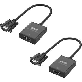 VGA to HDMI Adapter, 1080P VGA to HDMI (Male to Female) for Computer, Desktop, Laptop, PC, Monitor, Projector, HDTV with Audio Cable and USB Cable (Black) (2 Pcs)