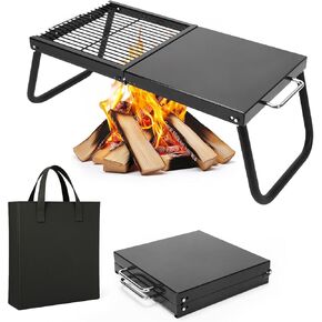 Folding Campfire Grill,Enameled Coating Grate, Heavy Duty Camp Grill Grate, Portable Camping Grates Over Fire Pit, Campfire Grill Cooking Equipment with Carrying Bag for Outdoor Cooking