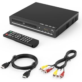 HD DVD Player for TV with HDMI, Region Free，CD Player for Home, Plays All Regions and Formats, Mini DVD Player with USB, Remote, HDMI and RCA Cables Included (DVD-003)