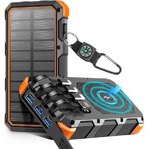 Solar Charger Power Bank 49800mAh Wireless Charger QC 3.0 Fast Charging Power Bank 8 Outputs 4 Inputs Solar Portable Charger Compatible with All Mobile Devices,SOS/Strobe/Strong Flashlights (orange)