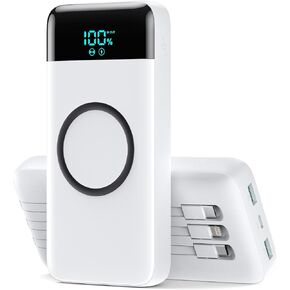 Wireless Portable Charger 40800mAh with 3 Built-in Cables,7-in-1 15W Wireless Charging Power Bank,25W PD QC 4.0 Fast Charging USB C LCD Display Battery Pack for iPhone 16/15/13/12,Samsung,Android etc