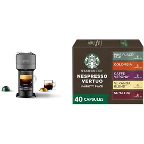 Nespresso Vertuo Next Coffee and Espresso Maker by De'Longhi, Dark Grey + Starbucks Capsules, Vertuo Line