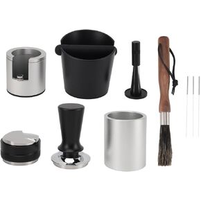 Coffee Knock Box and Tamper Mat, High Flexibility Versatile Coffee Tamping Mat Physical Anti Slip for Cafe (Black+Silver)