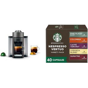 Nespresso Vertuo Coffee and Espresso Maker by De'Longhi, Titan + Starbucks Capsules, Vertuo Line