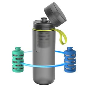 PHILIPS Filtered Water Bottle, GoZero Active BPA-Free Water Bottle with Adventure River/Lake/Spring Water Filter for Hiking, Camping & Fitness Tap Water Filter for Gym, Sport Squeeze Bottle 20 oz Blue